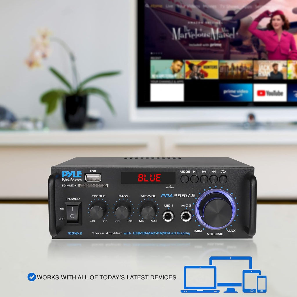 200W 2 Channel Bluetooth Stereo Power Amplifier with FM Radio, Pack of 2 M300