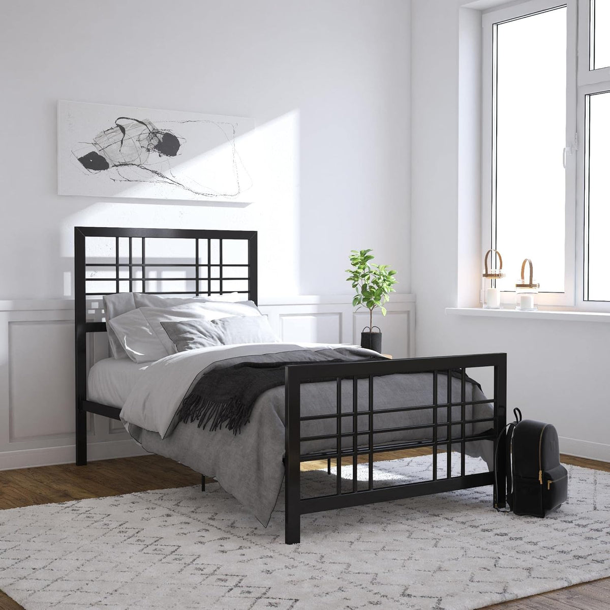 Twin Size Metal Bed Frame with Adjustable Storage P317