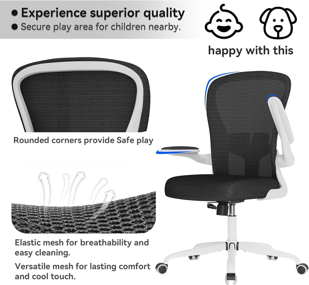 White Mesh Office Chair with Flip-up Armrests G84236