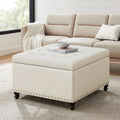 Beige 30-inch Button-Tufted Storage Ottoman Bench F986001