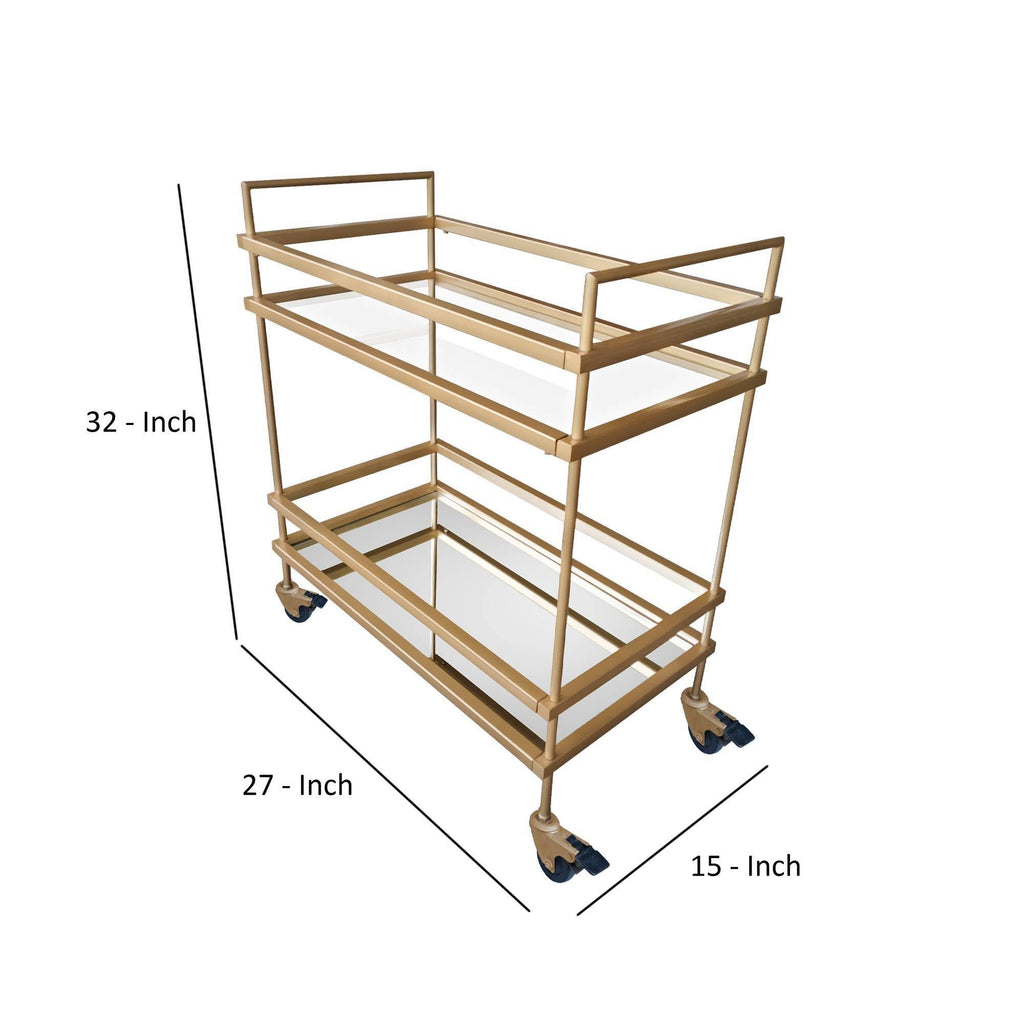 Gold Bar Cart with Two Glass Shelves O6615