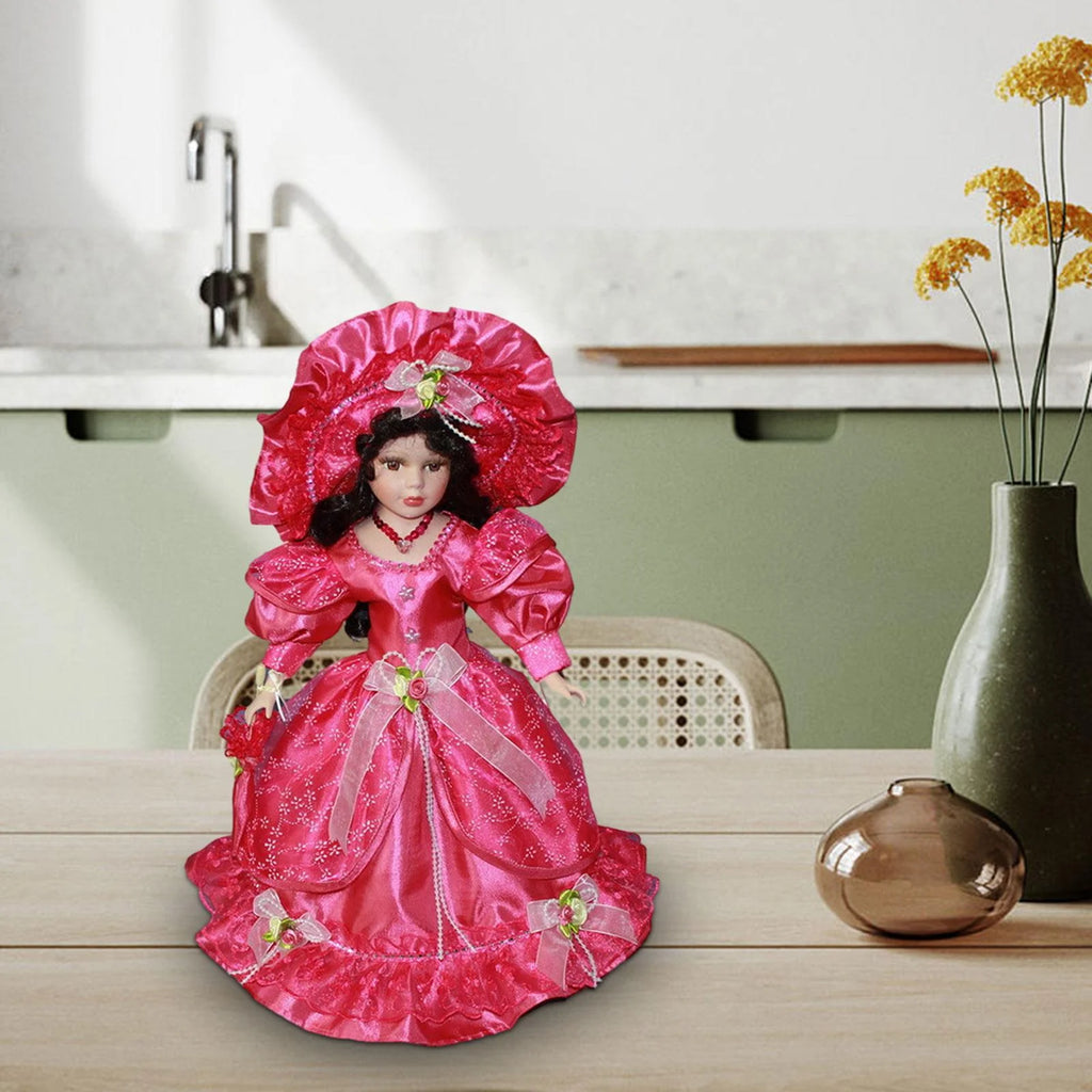 Pink Ceramic Dollhouse Lady with Dress S79579