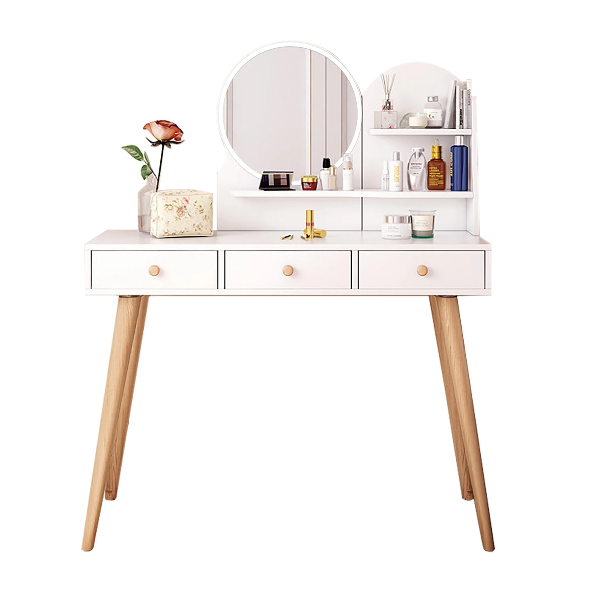 White Vanity Desk with Mirror and Lights H506
