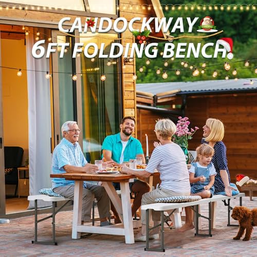 6ft Plastic Folding Bench with Carrying Handle & Lock, 2 Pack I6840