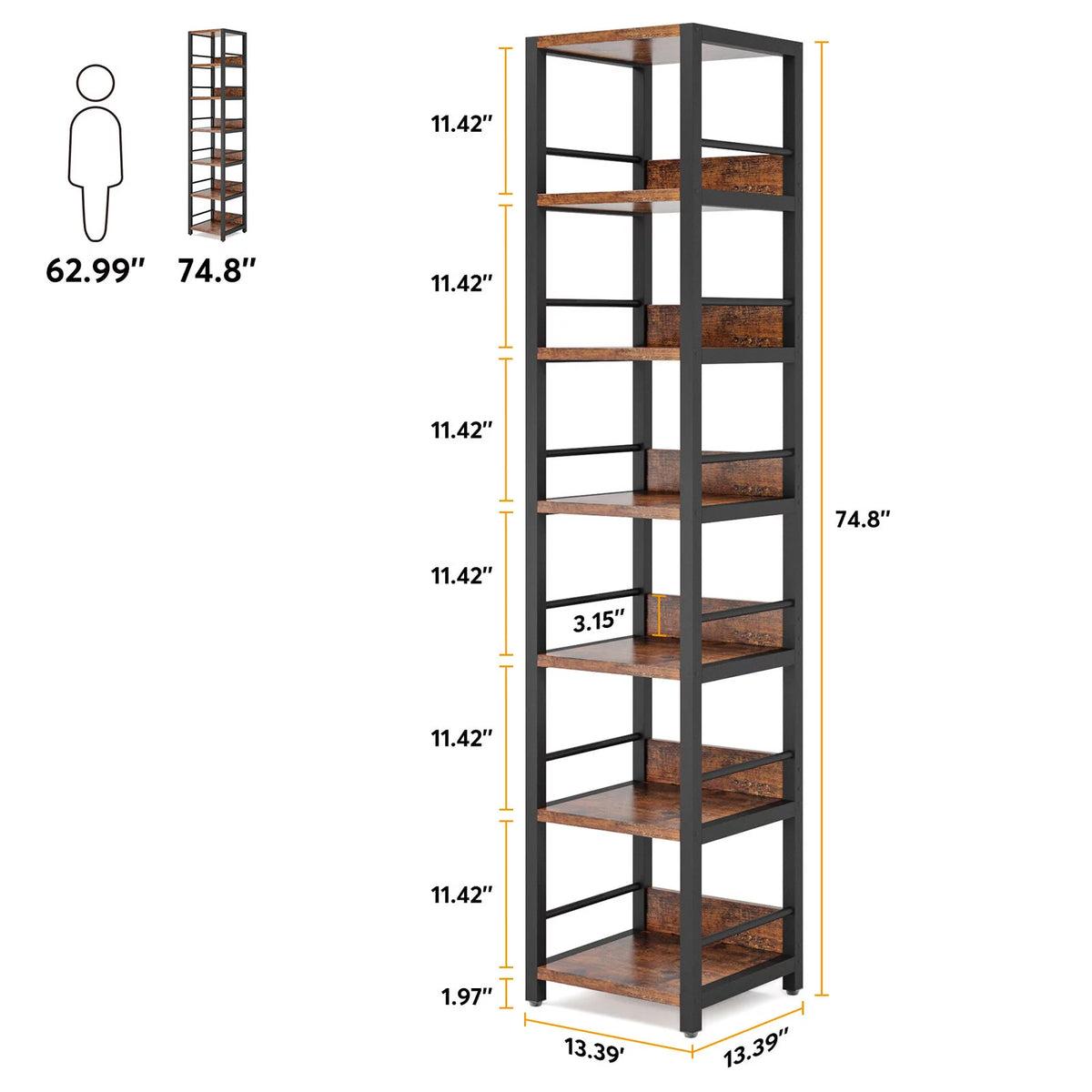 75" Tall Narrow 6 Tier Corner Bookshelf Y886753
