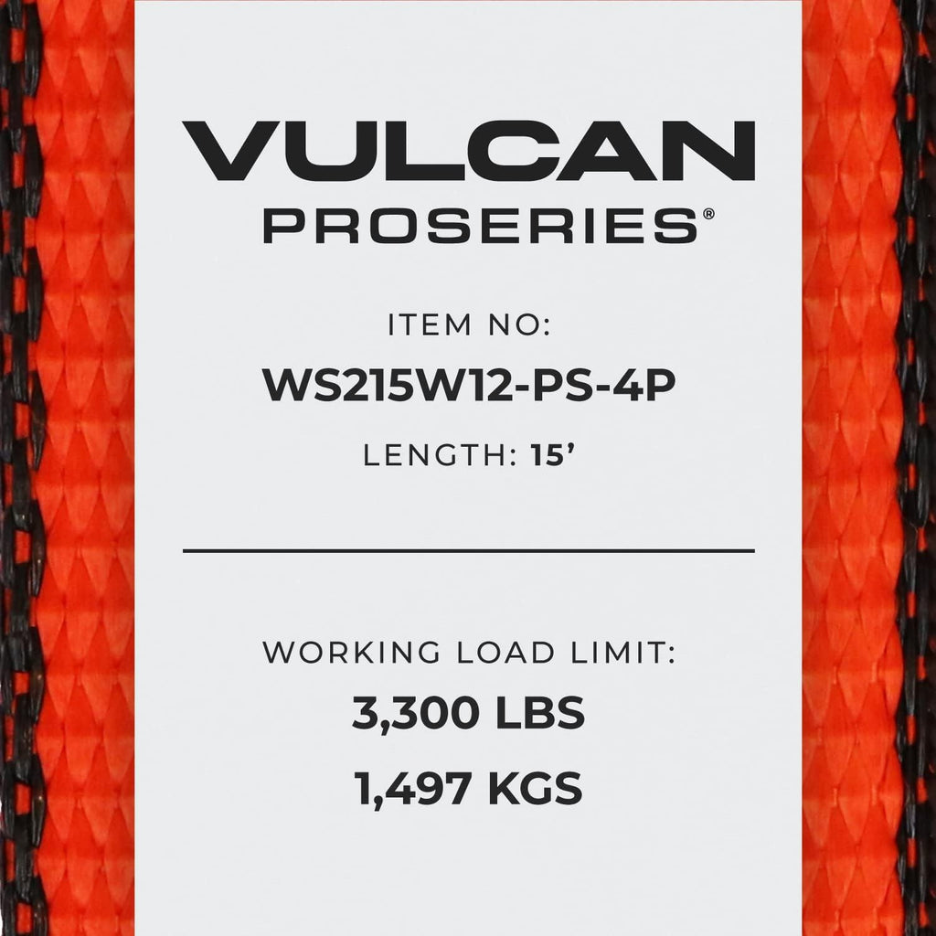 2 Inch x 15 Foot Winch Strap with Heavy Wire Hook, 4 Pack P420