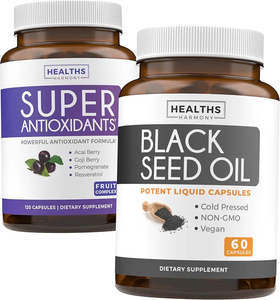 Black Seed Oil Antioxidant Supplement with Acai Berry, Goji Berry, Pomegranate & Trans Resveratrol, 120 Capsules & 60 Capsules S611