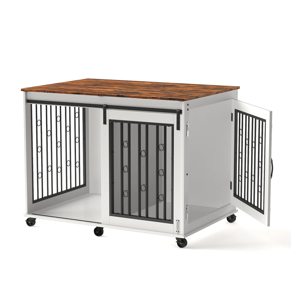 44" Wooden Dog Crate End Table with Wheels K514004
