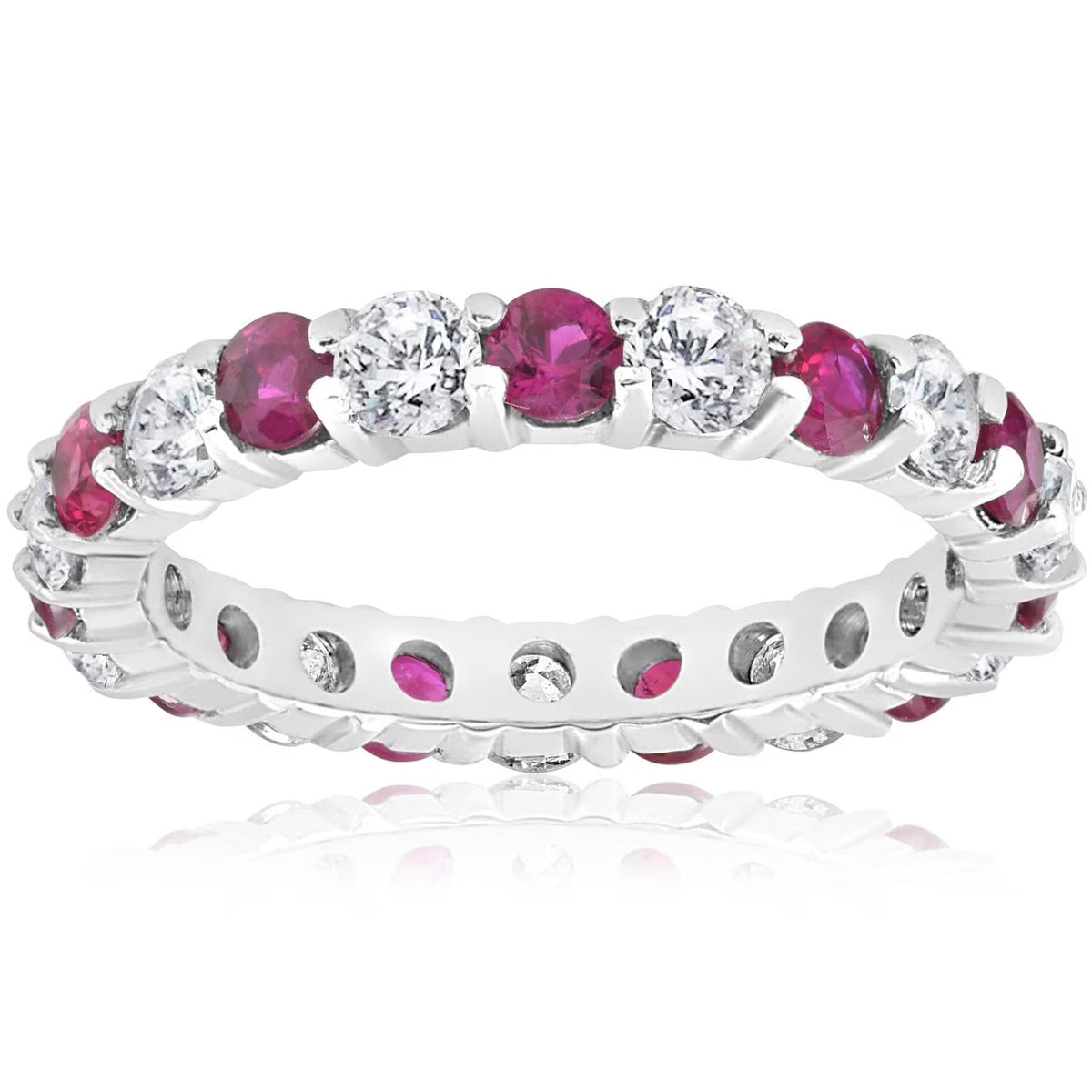 2 ct Ruby & Diamond Eternity Ring 14K White Gold Stackable Wedding Band N925