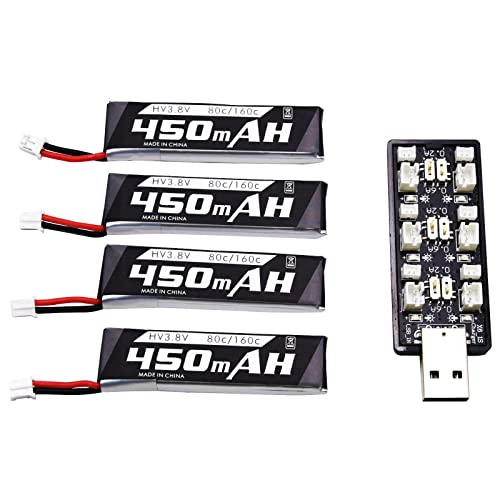 4 Pack 1S 3.8V 450mAh 80C Lipo Battery with PH2.0 Plug Q7057