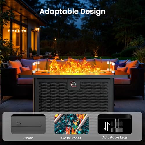 43-Inch Rectangular Propane Fire Pit Table with 60,000 BTU, Glass Stones, and Wind Guard, Black D58358