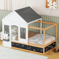 Twin Size House Shaped Canopy Bed with Black Roof & White Window C952088