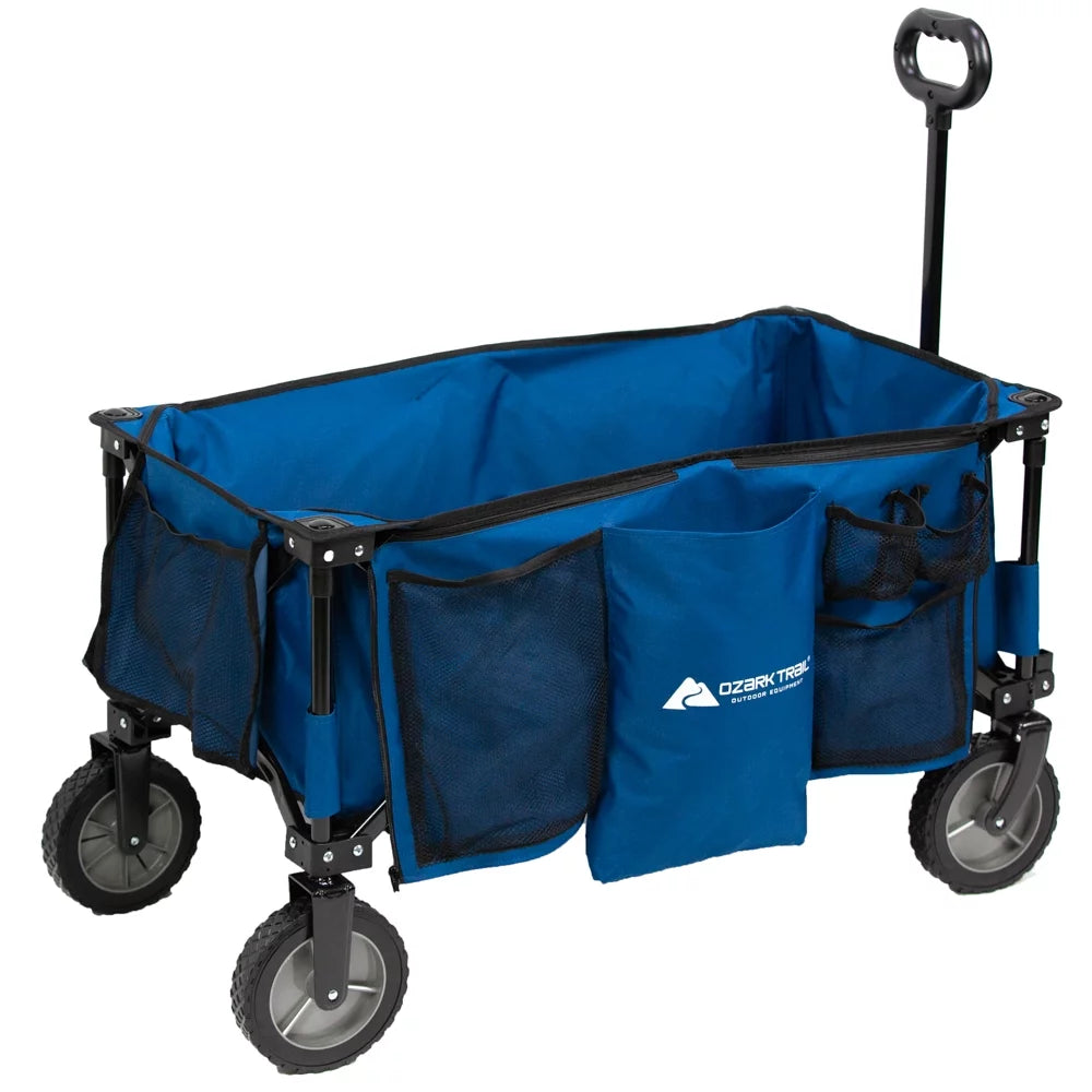 Quad Fold Camping Wagon with Telescoping Handle, Blue, Polyester S632765