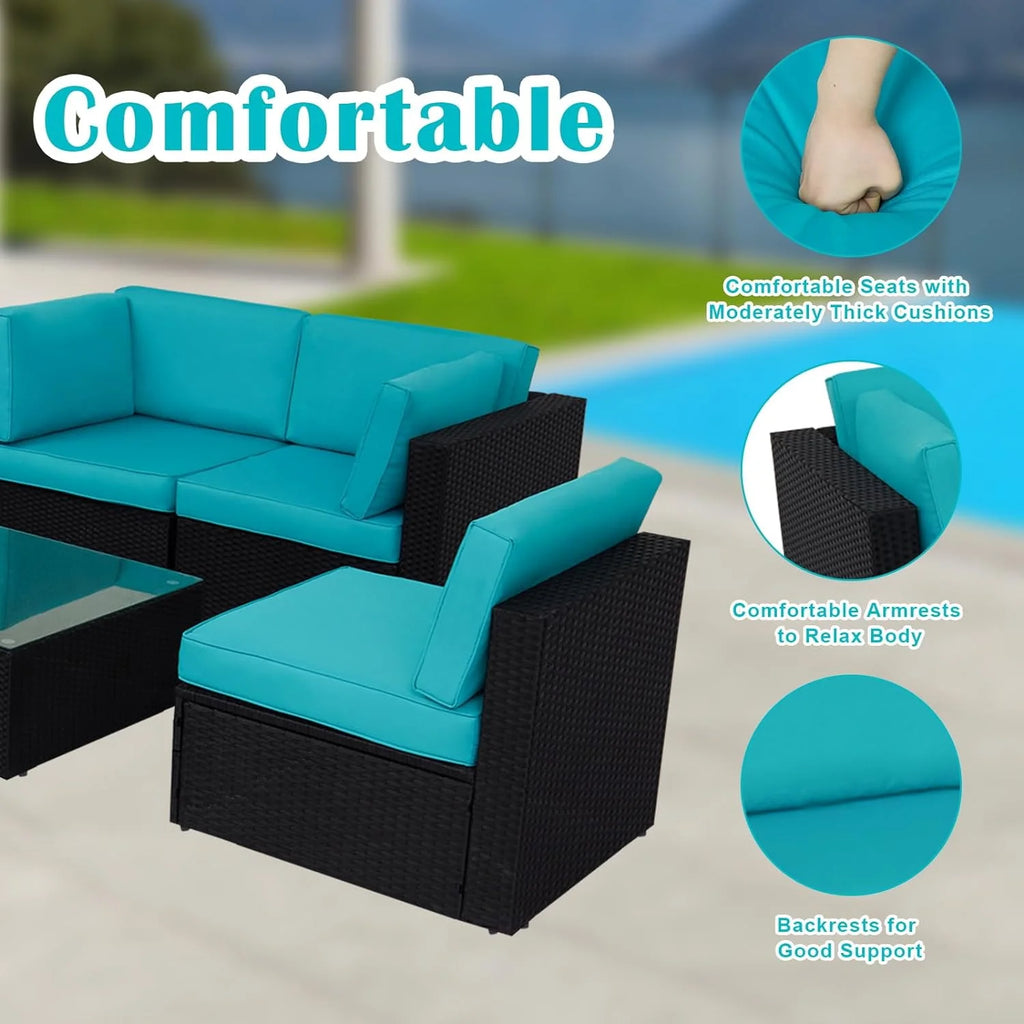 7 Pcs Rattan Wicker Patio Sectional Sofa Set with Coffee Table W5512