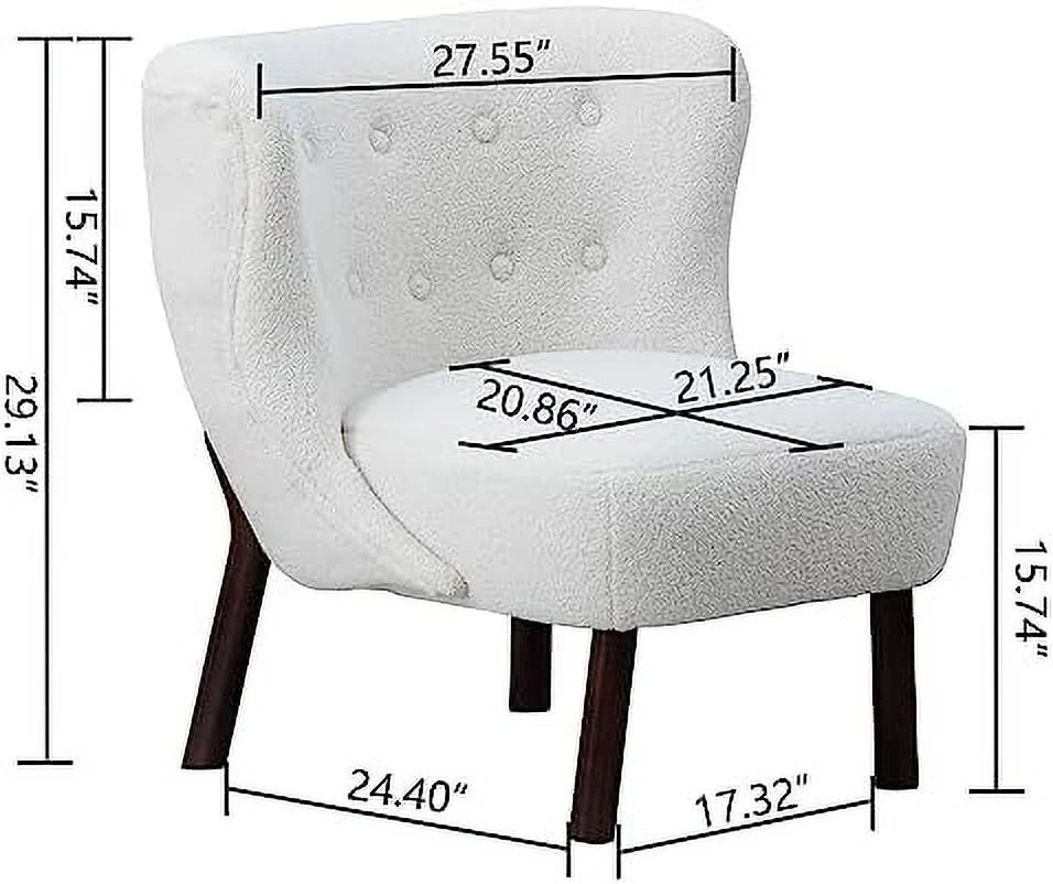 White Armless Accent Chair with Wood Legs R629936