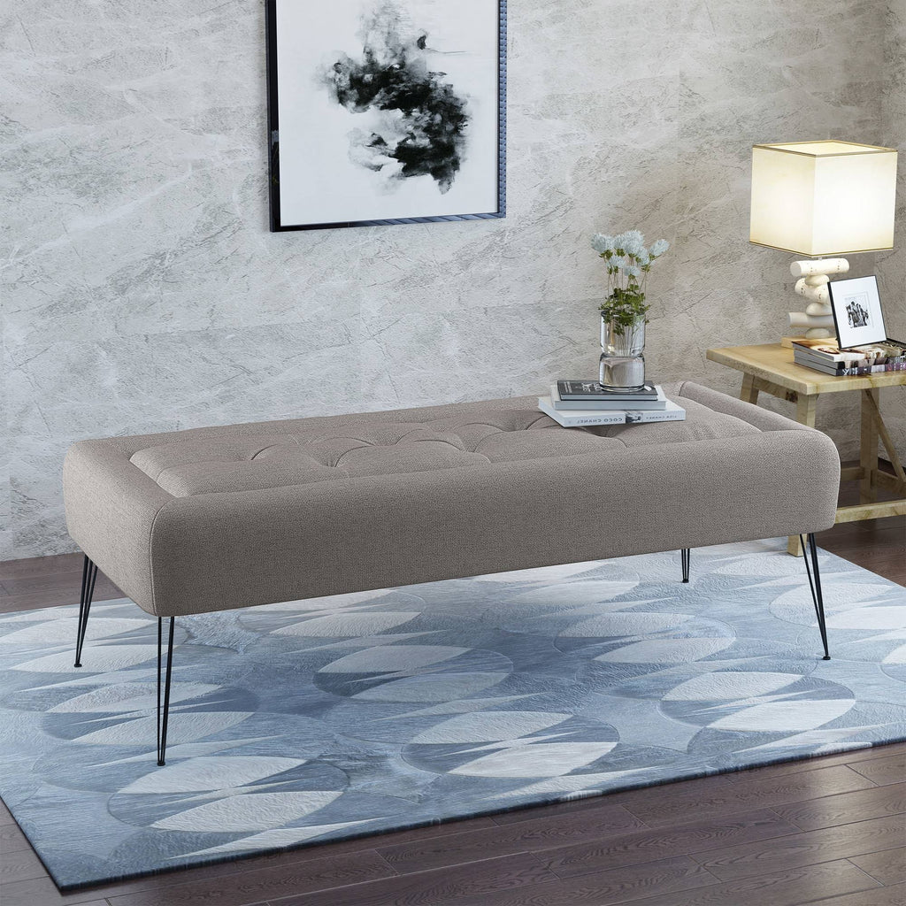 Grey Rectangle Tufted Fabric Ottoman Bench Y413390