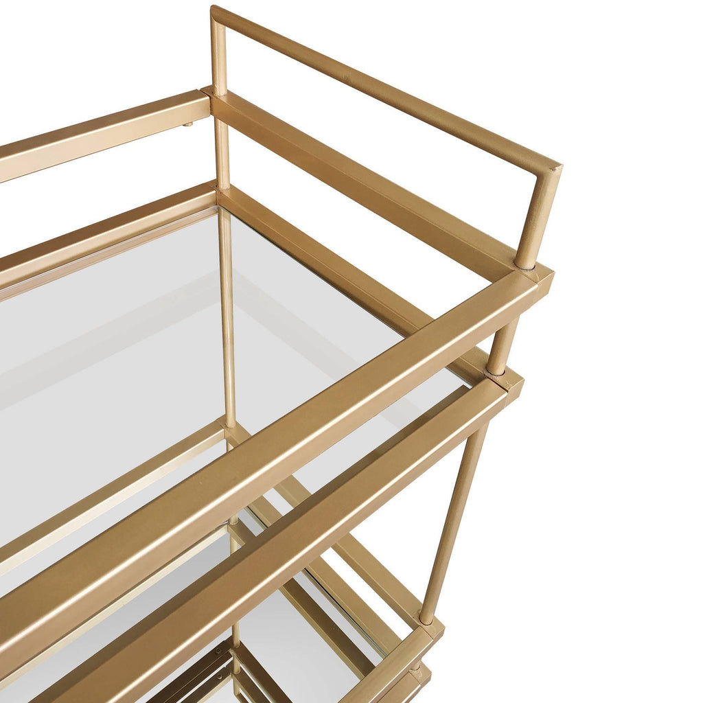 Gold Bar Cart with Two Glass Shelves O6615