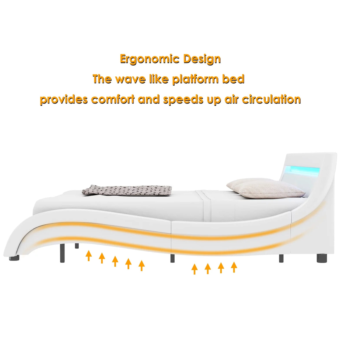 White Queen Size LED Platform Bed Frame C9755