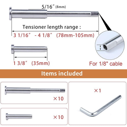 1/8 Invisible Cable Railing Kit with Turnbuckle Swage Threaded Stud and Stemball U35430