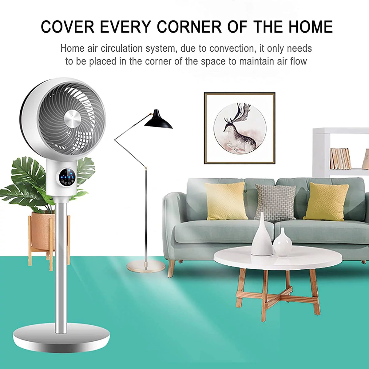 Electric Fan Upright Swing Head Floor Standing Air Circulation Fan Remote Control Y6585
