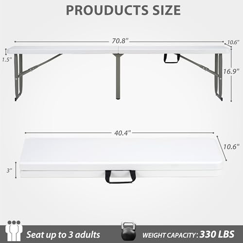 6ft Plastic Folding Bench with Carrying Handle & Lock, 2 Pack I6840