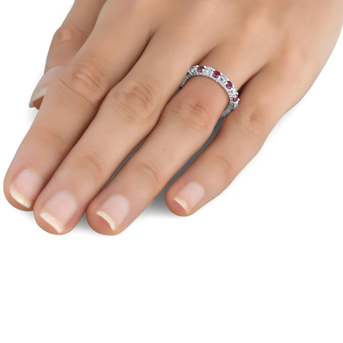 2 ct Ruby & Diamond Eternity Ring 14K White Gold Stackable Wedding Band N925