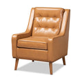 Tan Faux Leather Upholstered Walnut Brown Wood Armchair C467349