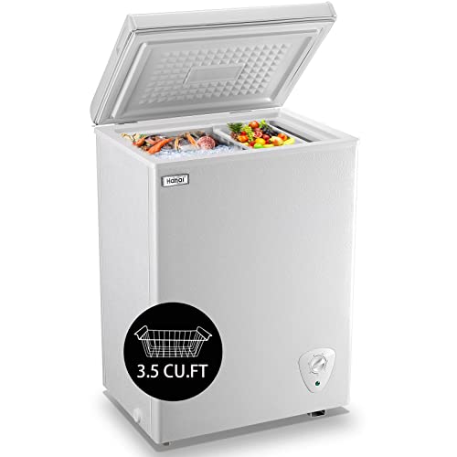 Compact Chest Freezer with Adjustable Thermostat and Storage Basket M59480