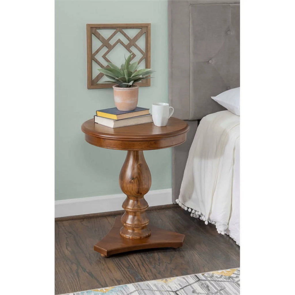 Round Wood Side Table with Pedestal Base V112
