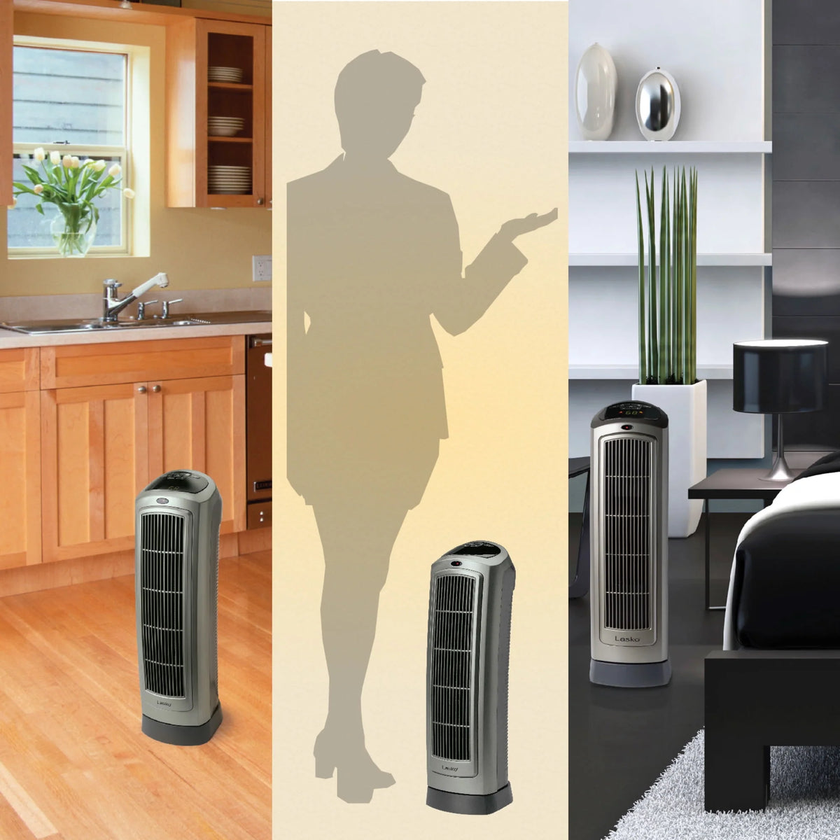 1500W Oscillating Ceramic Electric Tower Space Heater with Remote, Gray E17474