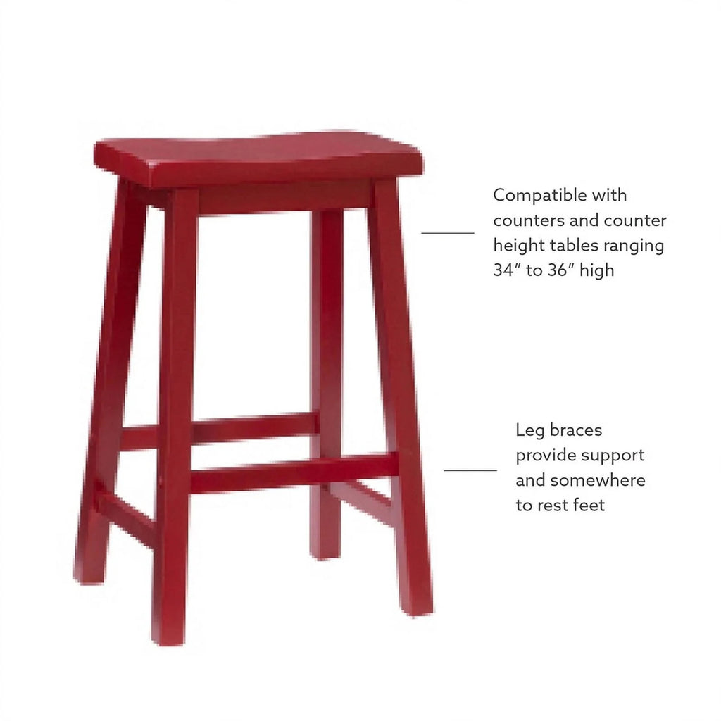 24" Wood Backless Saddle Seat Counter Stool in Red A8817