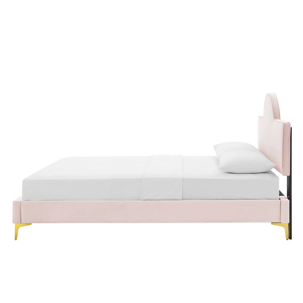 Queen Size Pink Velvet Platform Bed Frame X6728
