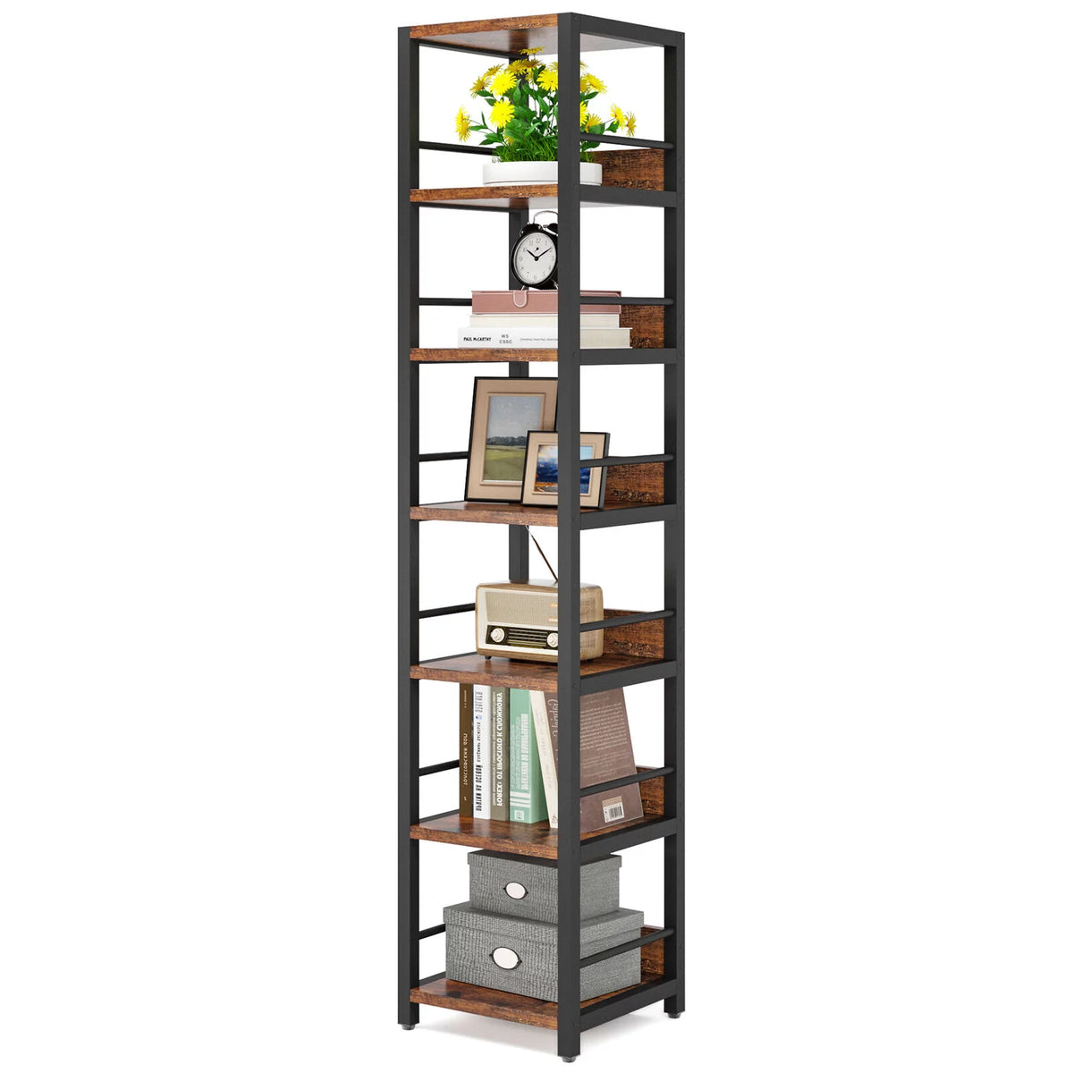 75" Tall Narrow 6 Tier Corner Bookshelf Y886753