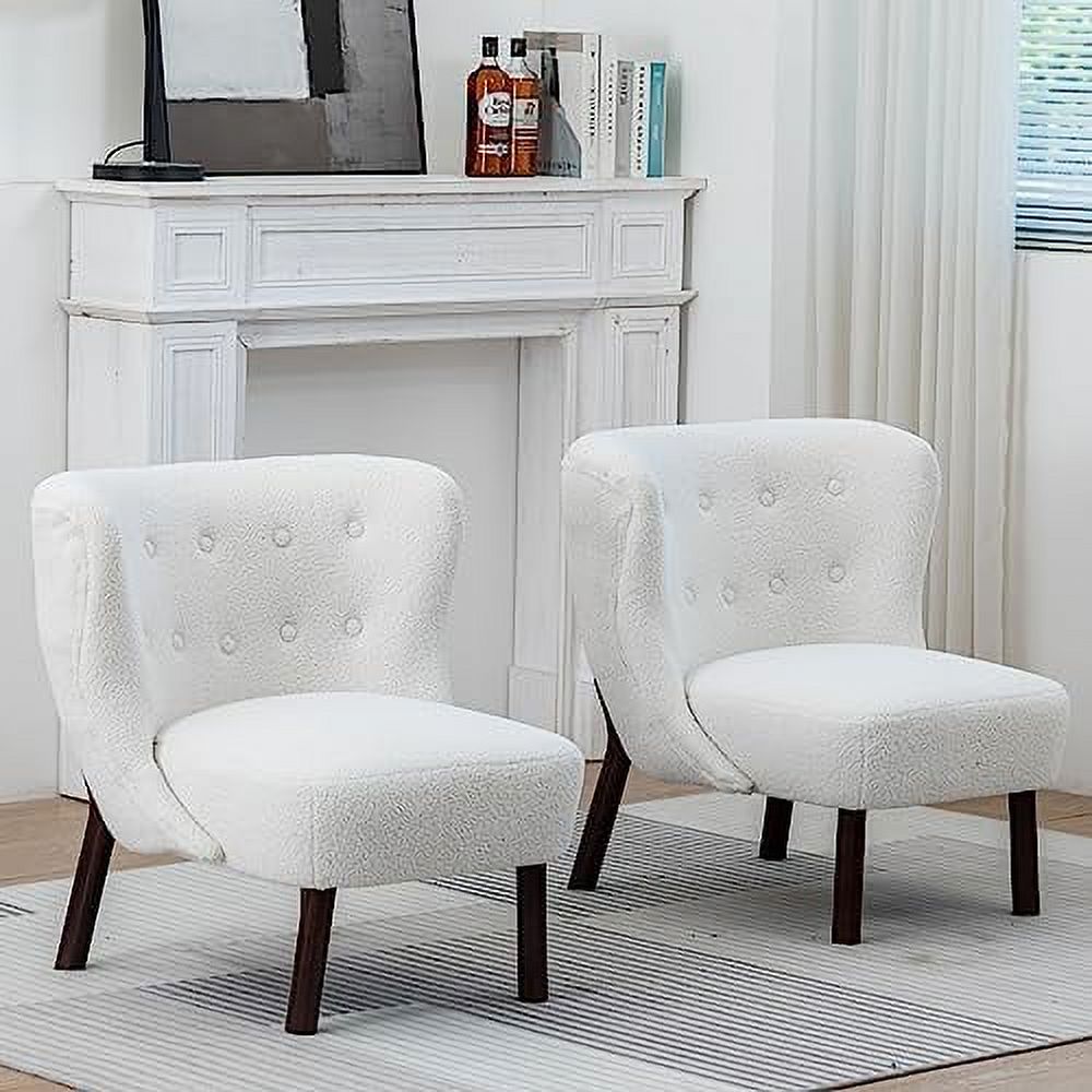 White Armless Accent Chair with Wood Legs R629936