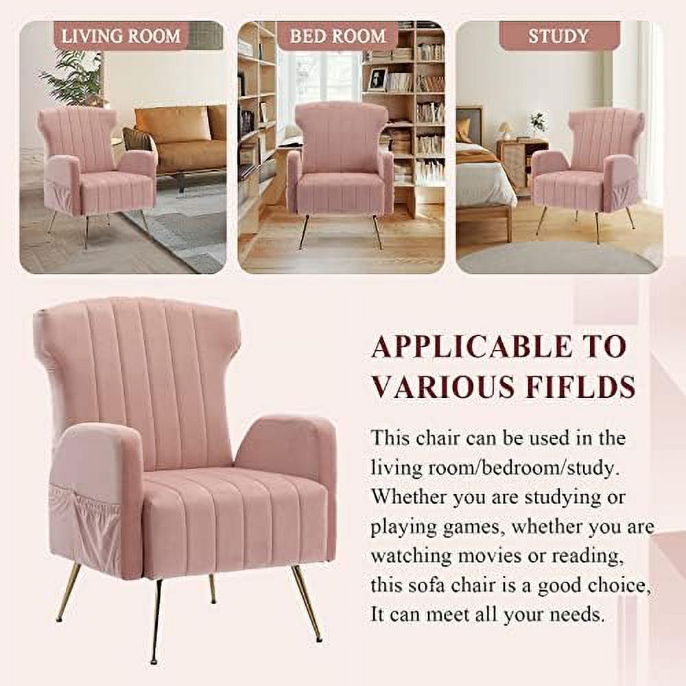 Brown Velvet Wing Back Accent Chair with Metal Gold Legs F7728