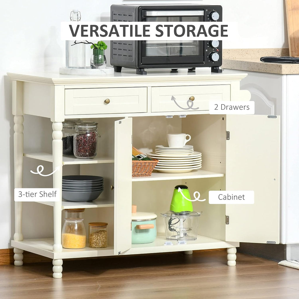 White Kitchen Sideboard Cabinet with 3-Tier Open Shelving and Pine Wood Legs Z52671
