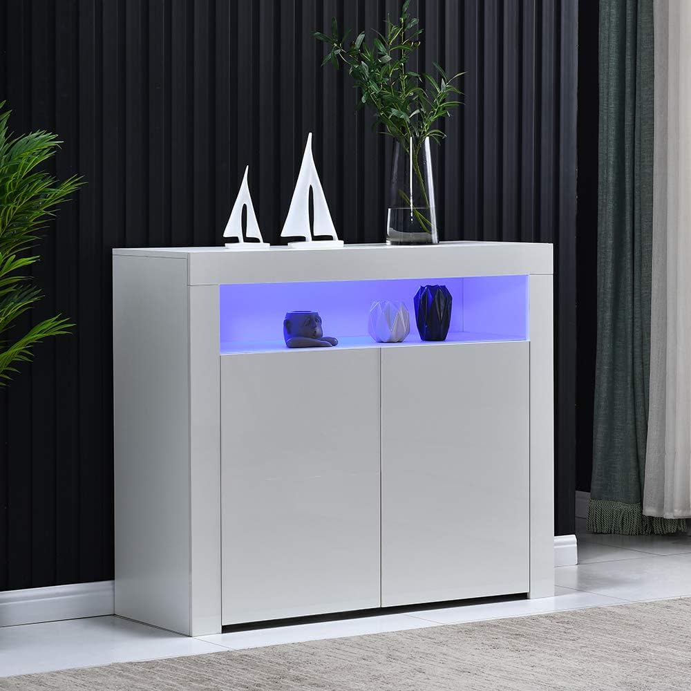 White High Gloss LED Buffet Cabinet with 3 Doors D65577