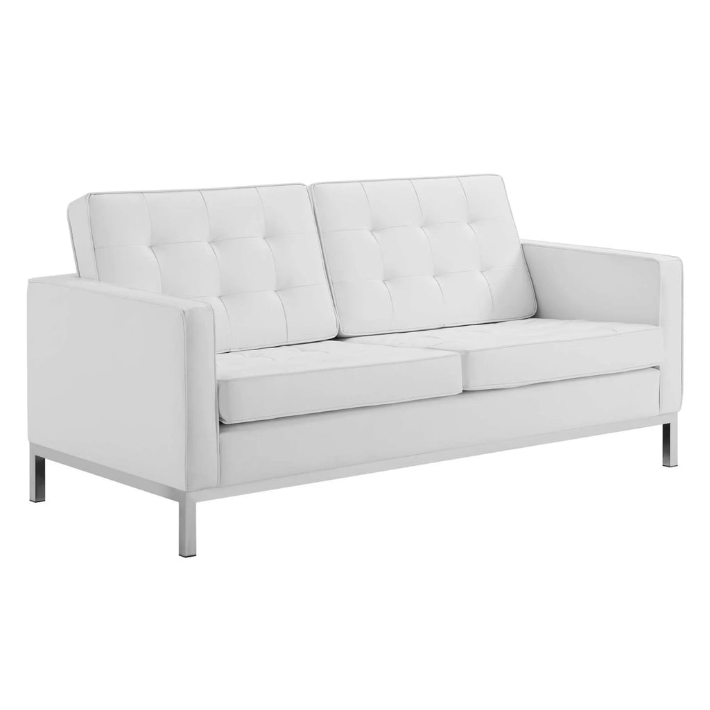 White Tufted Faux Leather Sofa Set F508125