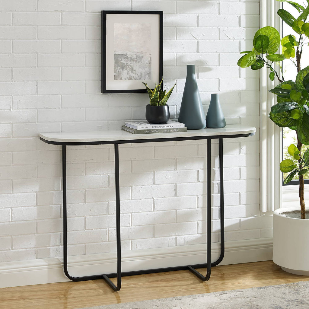 Faux White Marble Curved Console Table V361