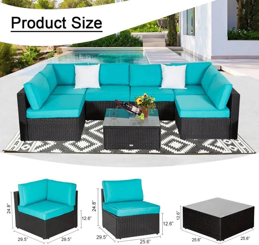 7 Pcs Rattan Wicker Patio Sectional Sofa Set with Coffee Table W5512