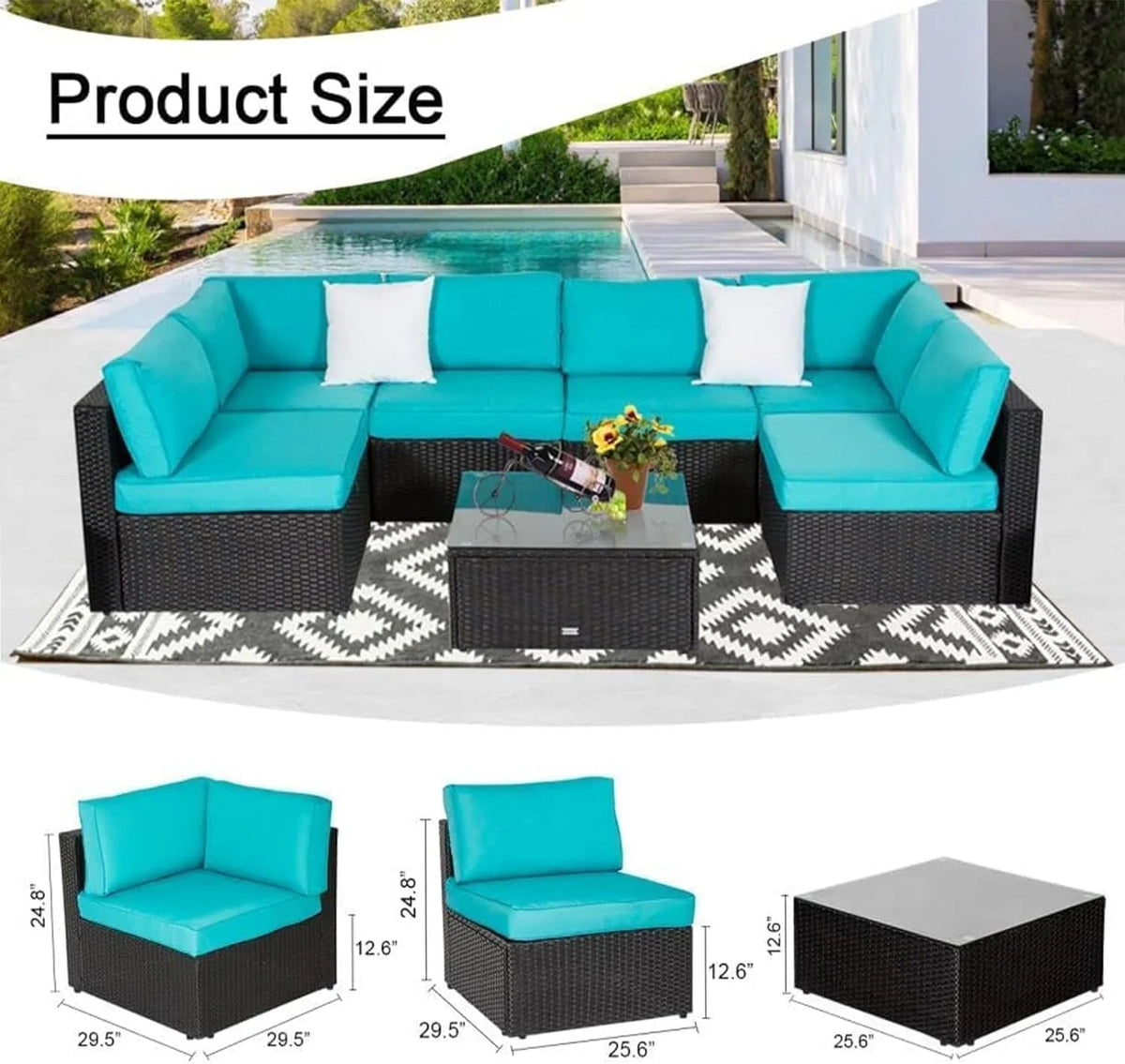 7 Pcs Rattan Wicker Patio Sectional Sofa Set with Coffee Table W5512