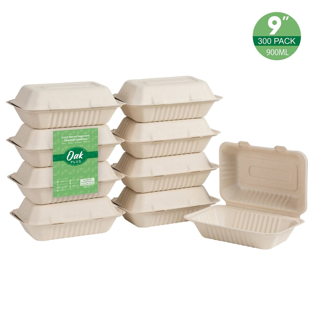 8 in. White Sugarcane Clamshell Containers (300 Pack) O6036