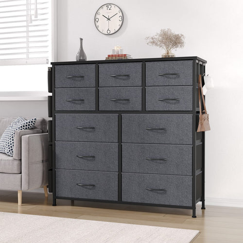 12 Drawer Fabric Dresser with Wood Tabletop S4586