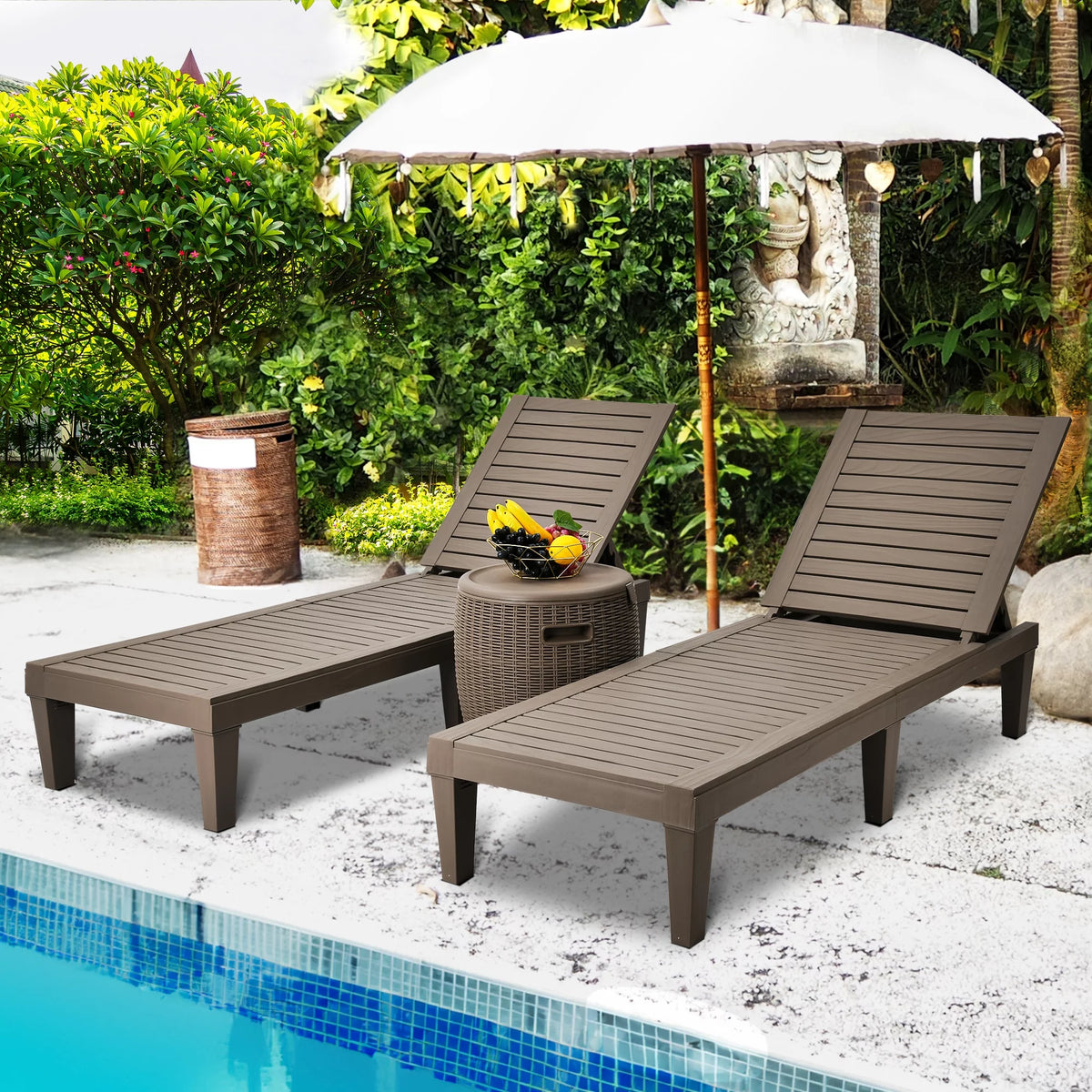 2 Pcs Adjustable Taupe Outdoor Lounge Chairs U374