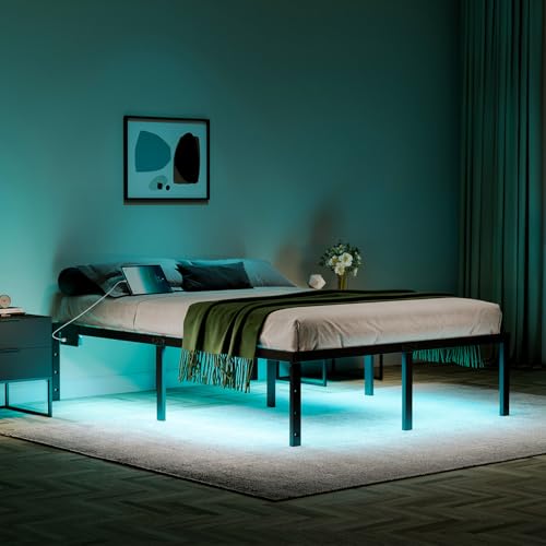 Full Size 14 Inch Metal Platform Bed Frame with LED Lights P89702