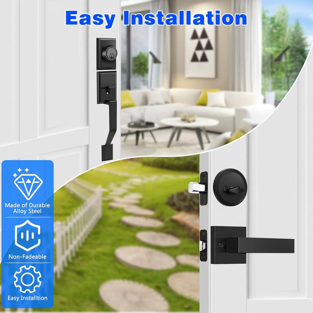 Matte Black Heavy Duty Door Lock Set with Deadbolt, Pack of 2 F479525
