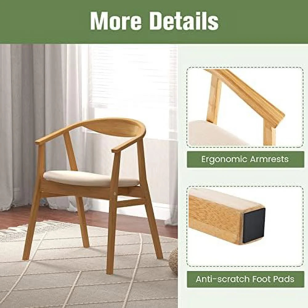 Bamboo Accent Chair with Armrest and Curved Backrest X784