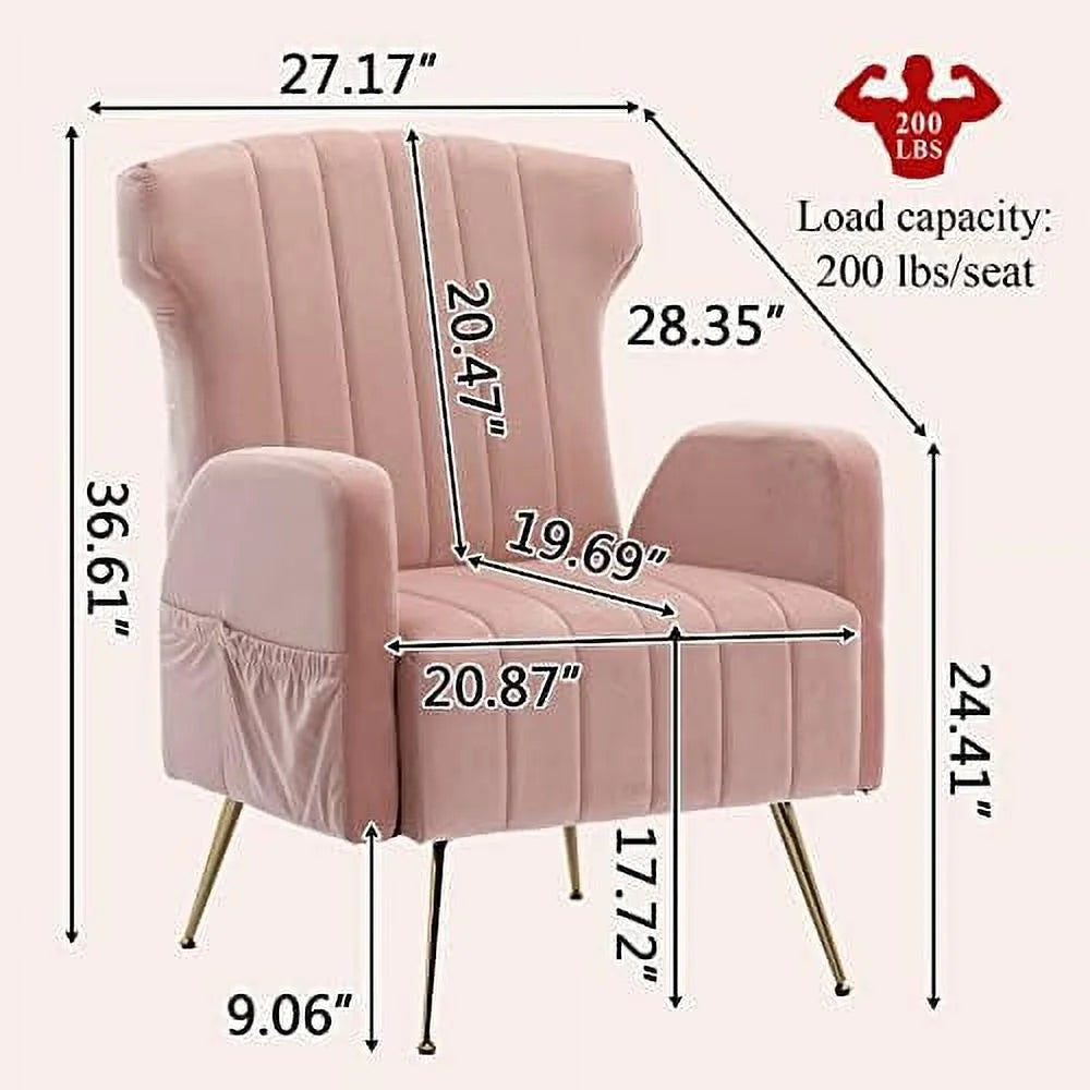 Brown Velvet Wing Back Accent Chair with Metal Gold Legs F7728