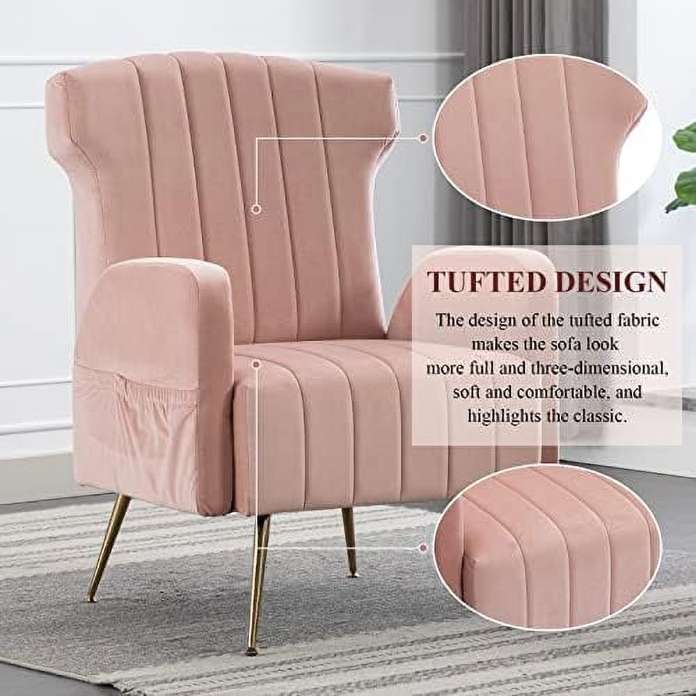 Brown Velvet Wing Back Accent Chair with Metal Gold Legs F7728