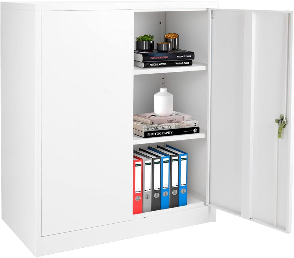 Lockable Steel Storage Cabinet with 2 Adjustable Shelves, Light Gray S640